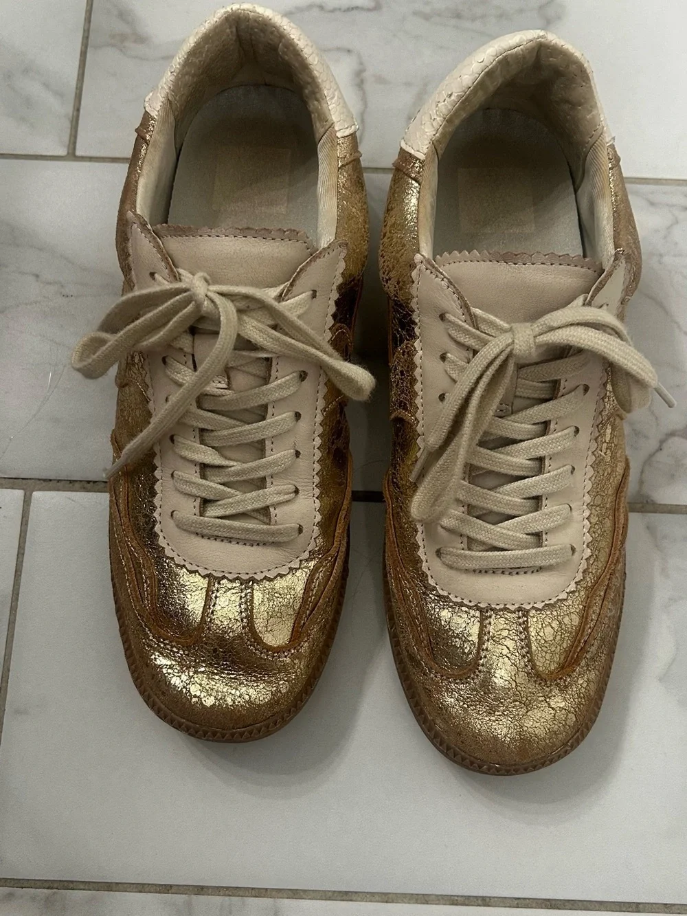 Dolce Vita Metallic Gold and Cream Lace-Up Sneakers
